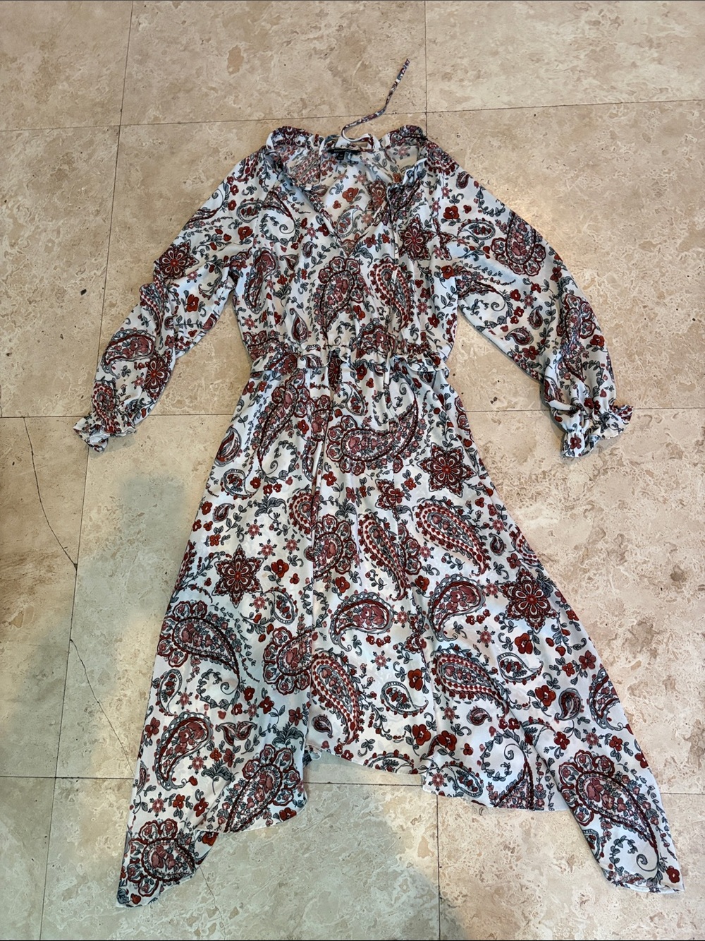 Banana Republic White Paisley Long-Sleeve Midi Dress